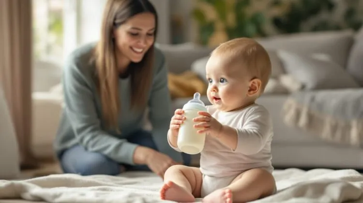 a quelle age un bebe tient son biberon
