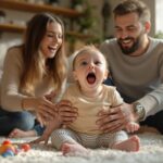 bebe decouvre sa voix et crie