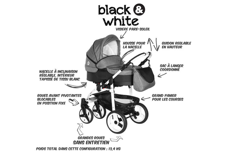 poussette trio black and white avis