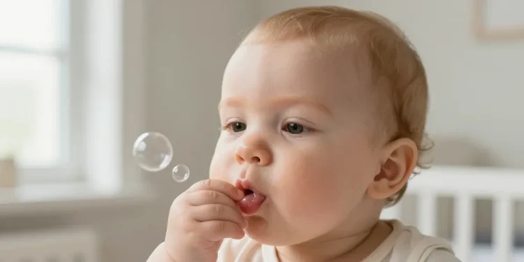 bébé crache et fait des bulles