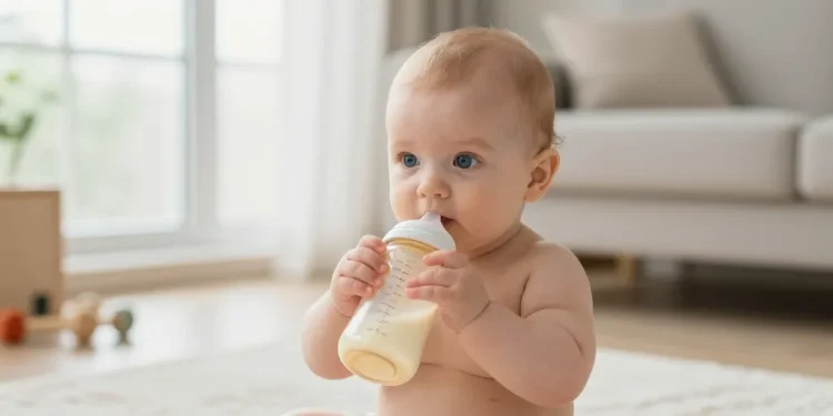 a quelle age un bebe tient son biberon