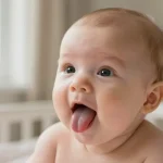 bébé 2 mois tire la langue