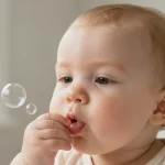 bébé crache et fait des bulles